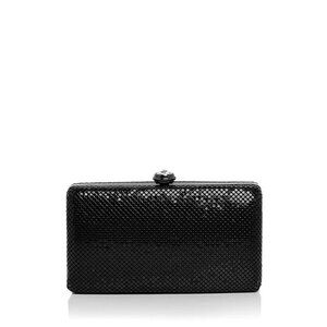 NWT Sondra Roberts Womens Black Detachable Chain Strap Metal Clutch Purse